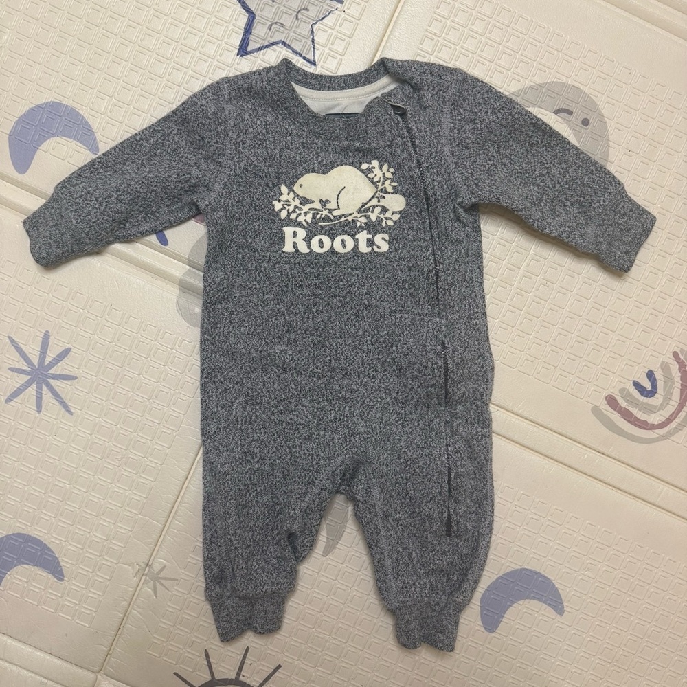 Baby Roots 3-6m Gray One Piece